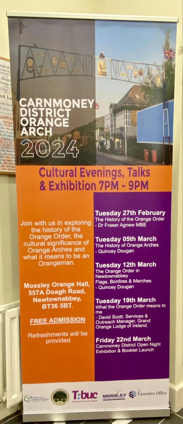 Carnmoney District Orange Arch cultural evenings event banner