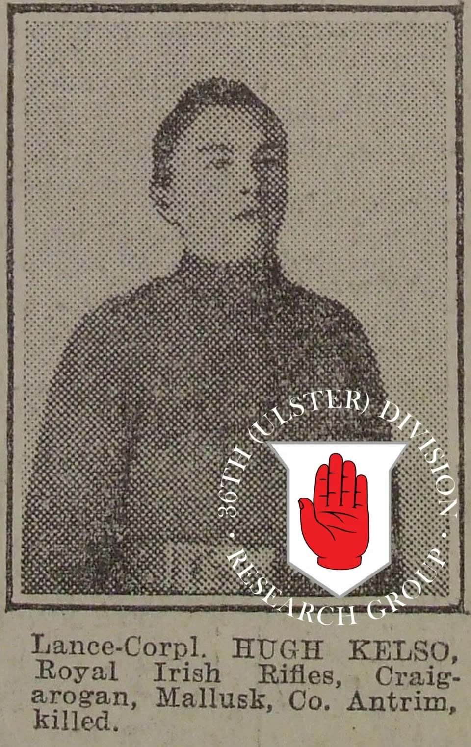 Newspaper portrait of Lance-Corporal Hugh Kelso