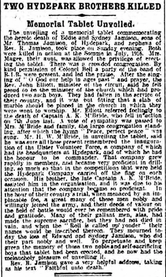 Newspaper report about the Hydepark Jamison brothers