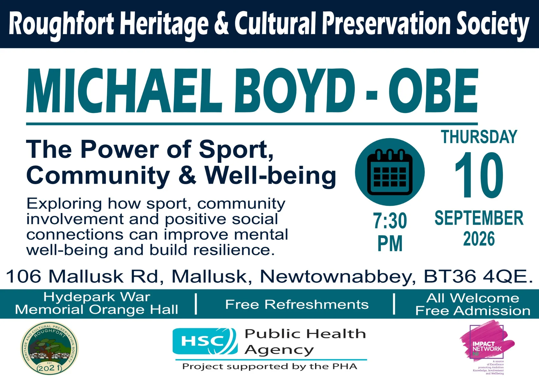 Michael Boyd OBE talk poster for The Power of Sport, Community and Well-being on 10 September 2026