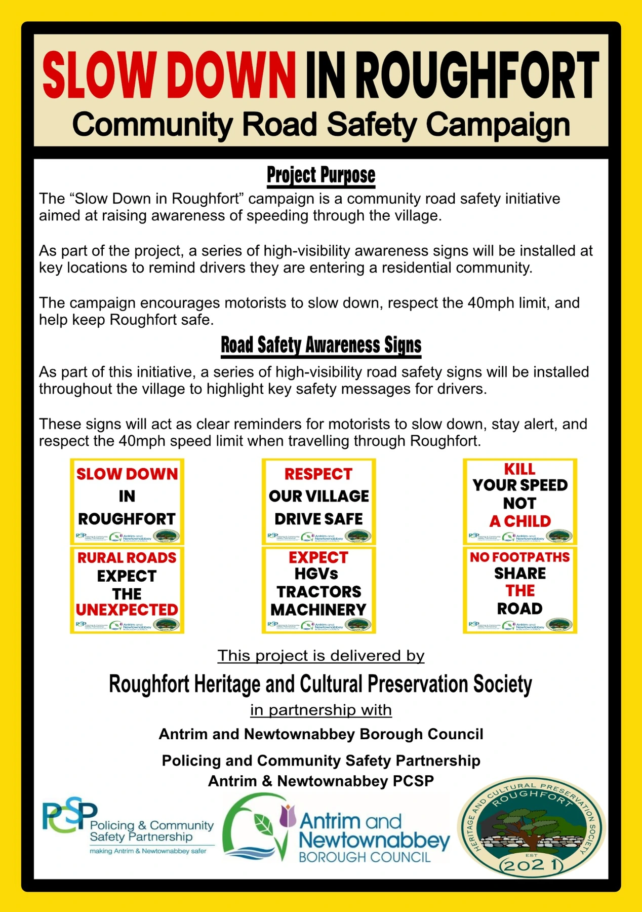 Slow Down in Roughfort road safety project overview